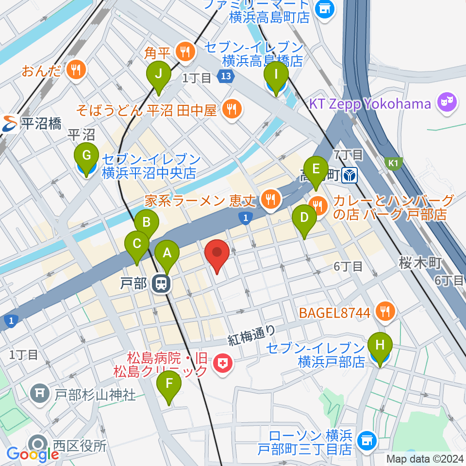 ボンカンスタジオ横浜周辺のコンビニエンスストア一覧地図