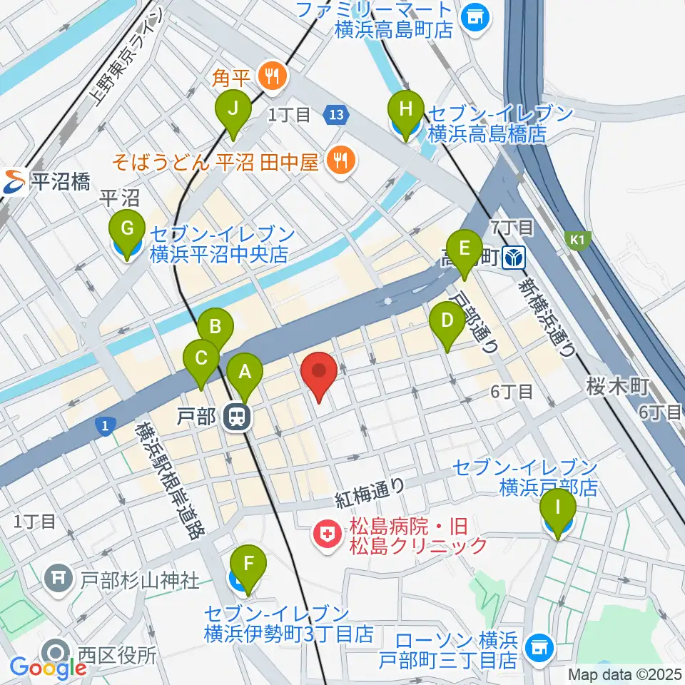 ボンカンスタジオ横浜周辺のコンビニエンスストア一覧地図
