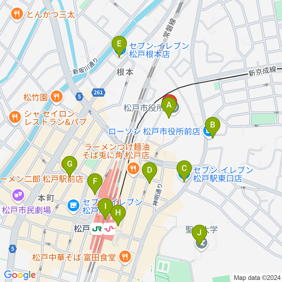 松戸運動公園体育館周辺のコンビニエンスストア一覧地図