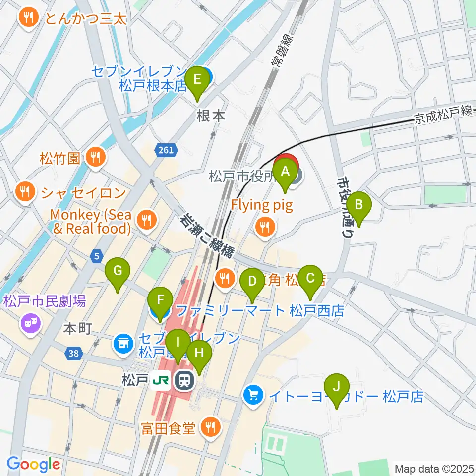 松戸運動公園体育館周辺のコンビニエンスストア一覧地図