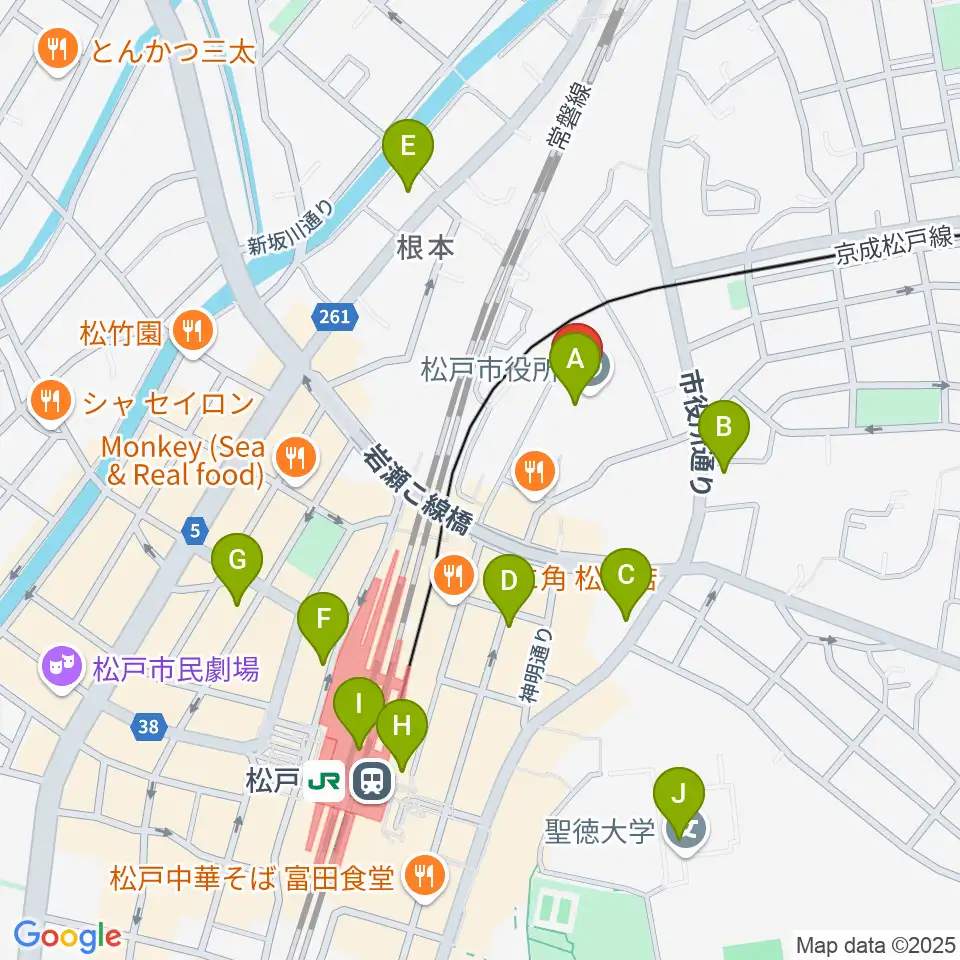 松戸運動公園体育館周辺のコンビニエンスストア一覧地図