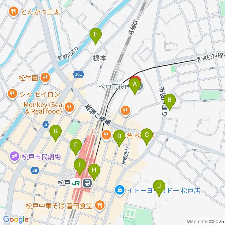 松戸運動公園体育館周辺のコンビニエンスストア一覧地図