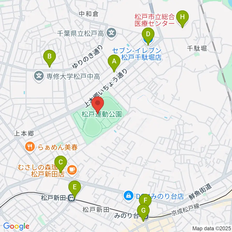 松戸運動公園武道館周辺のコンビニエンスストア一覧地図