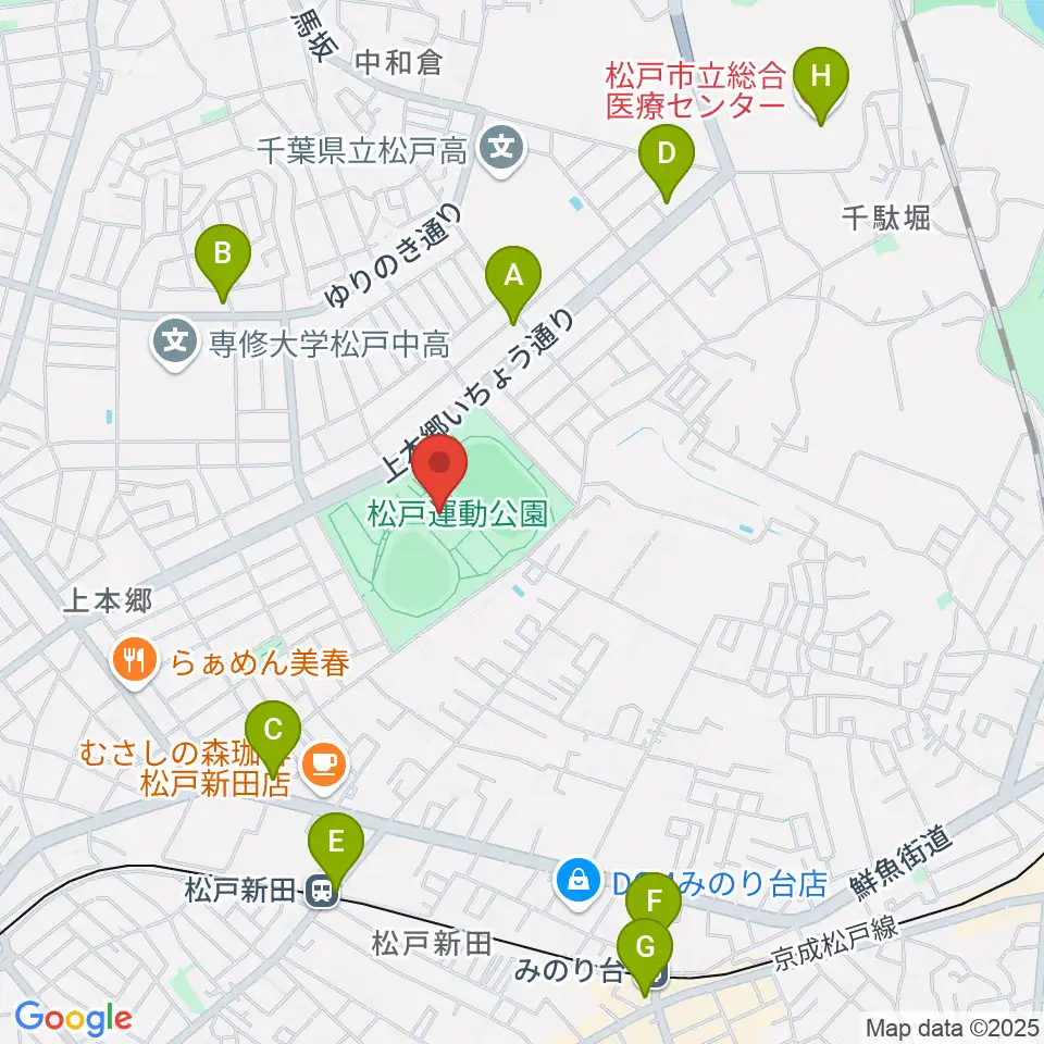 松戸運動公園武道館周辺のコンビニエンスストア一覧地図