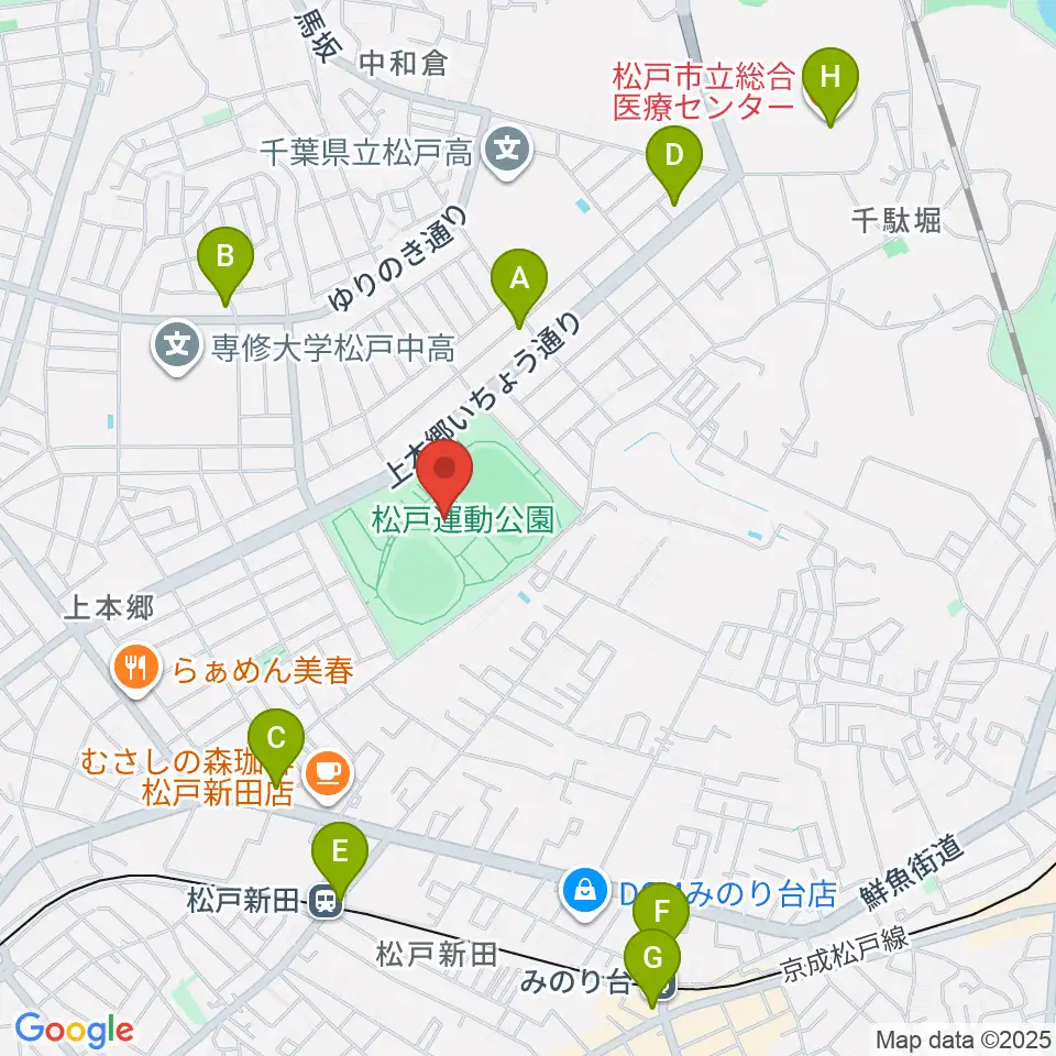 松戸運動公園武道館周辺のコンビニエンスストア一覧地図