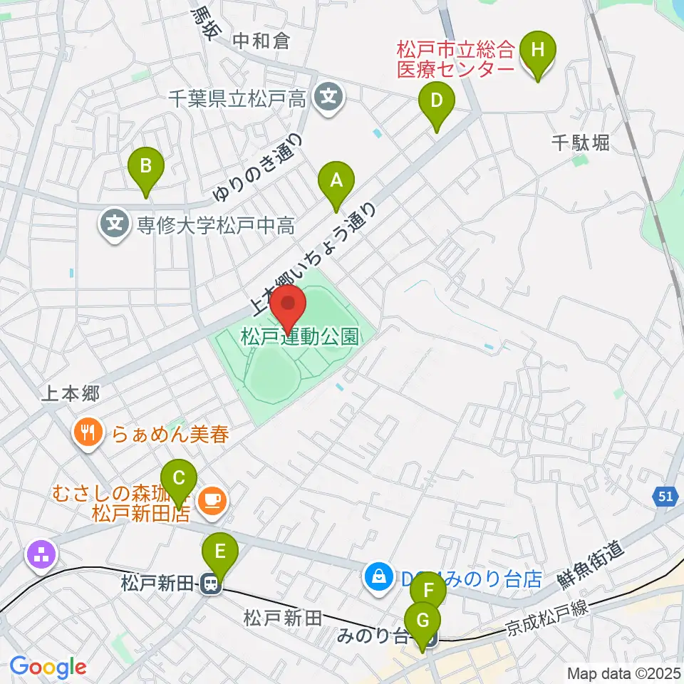 松戸運動公園武道館周辺のコンビニエンスストア一覧地図