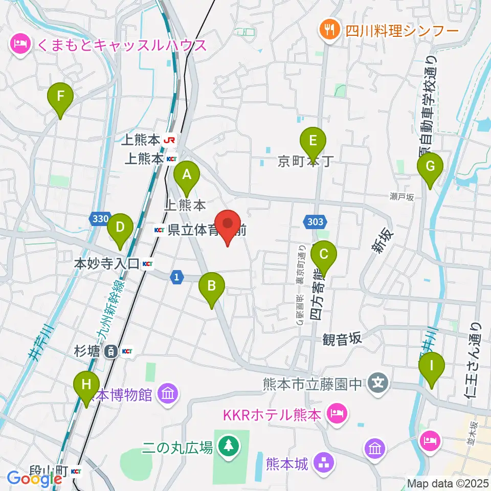 熊本県立総合体育館周辺のコンビニエンスストア一覧地図