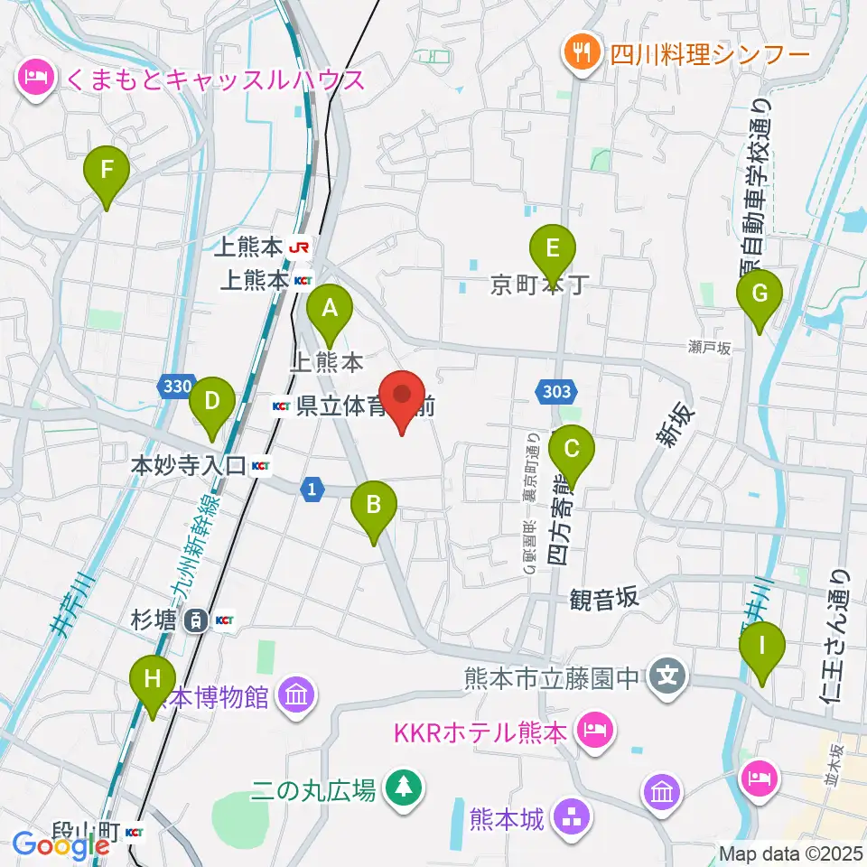 熊本県立総合体育館周辺のコンビニエンスストア一覧地図