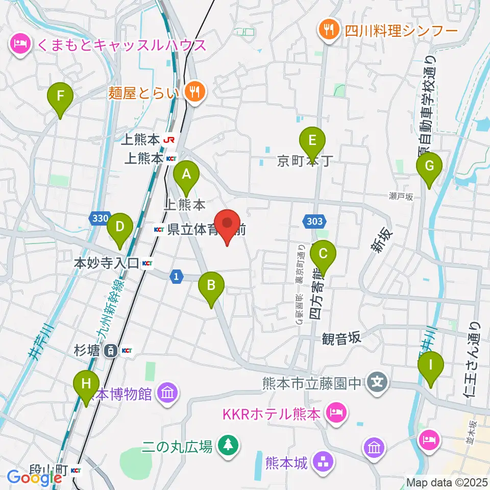 熊本県立総合体育館周辺のコンビニエンスストア一覧地図