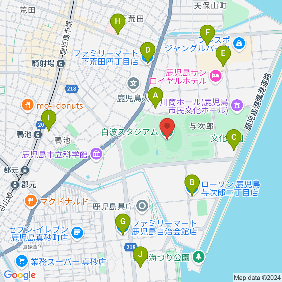 白波スタジアム周辺のコンビニエンスストア一覧地図