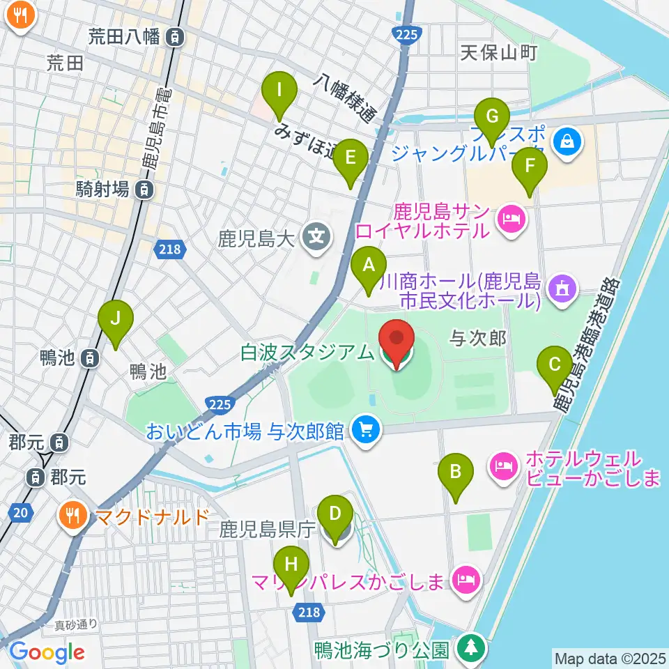 白波スタジアム周辺のコンビニエンスストア一覧地図
