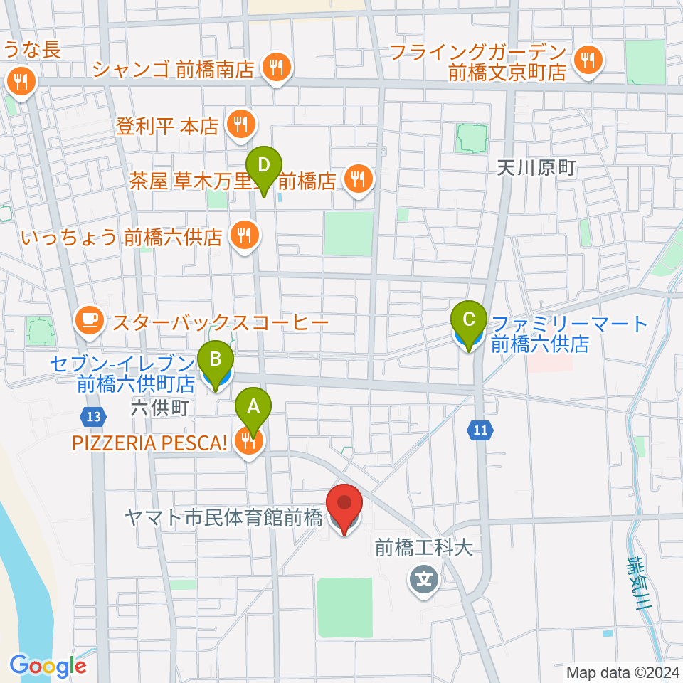 ヤマト市民体育館前橋周辺のコンビニエンスストア一覧地図