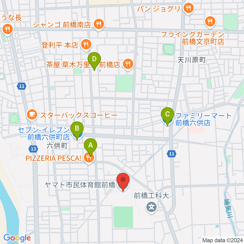 ヤマト市民体育館前橋周辺のコンビニエンスストア一覧地図