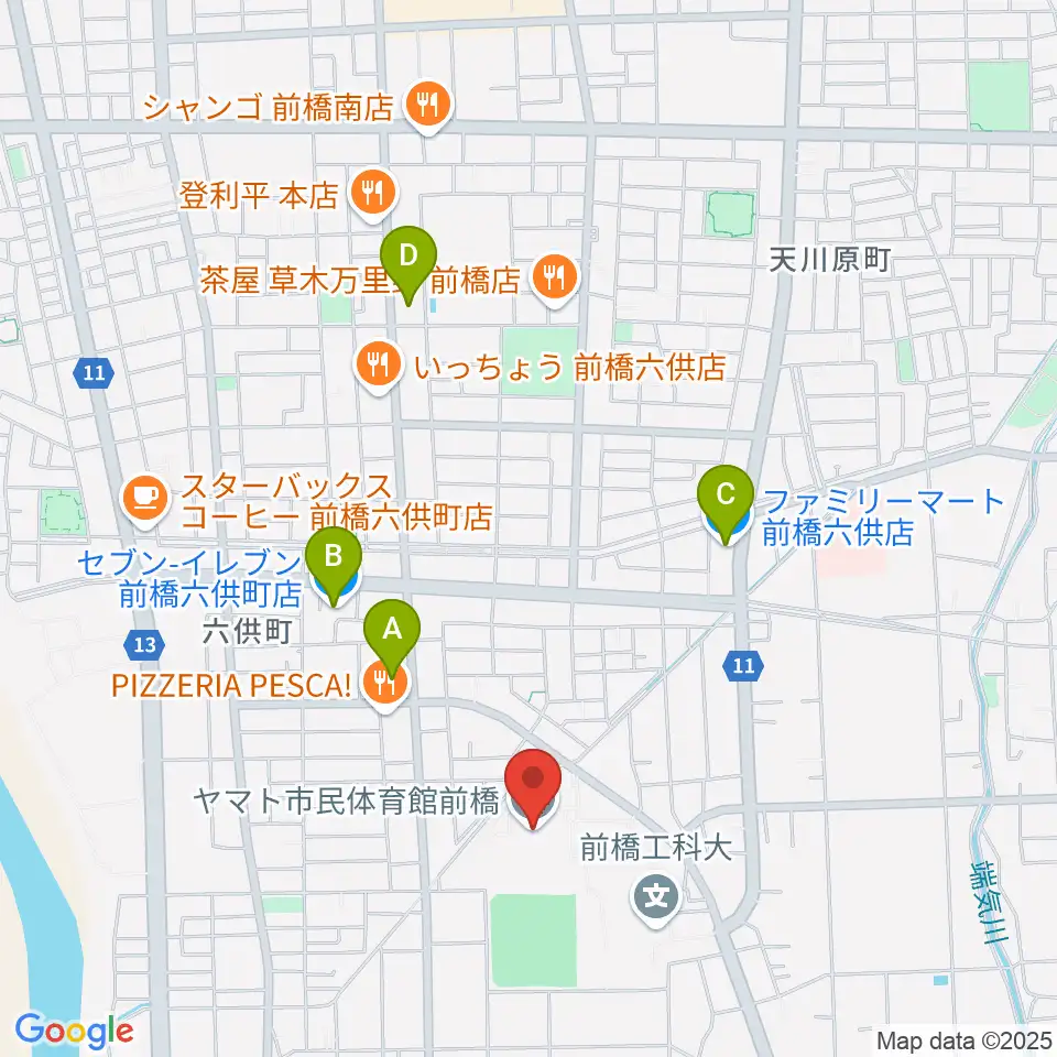 ヤマト市民体育館前橋周辺のコンビニエンスストア一覧地図