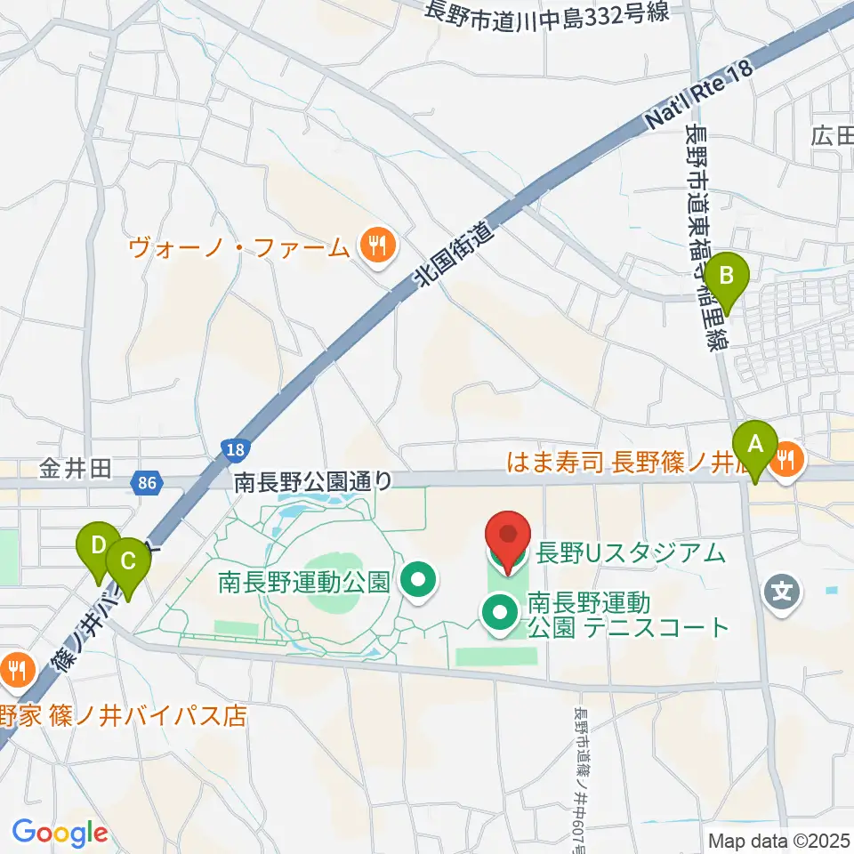 長野Uスタジアム周辺のコンビニエンスストア一覧地図