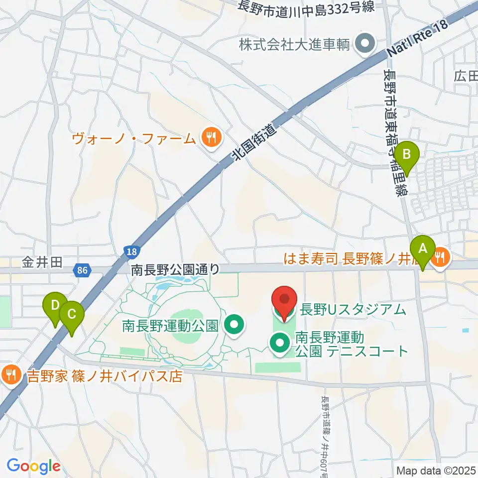 長野Uスタジアム周辺のコンビニエンスストア一覧地図