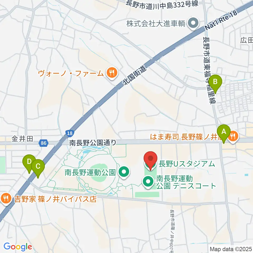 長野Uスタジアム周辺のコンビニエンスストア一覧地図