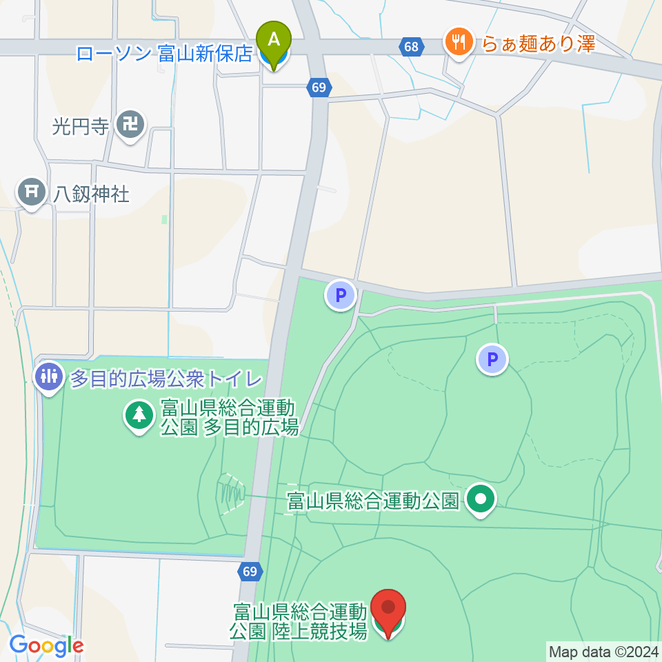 富山県総合運動公園陸上競技場周辺のコンビニエンスストア一覧地図