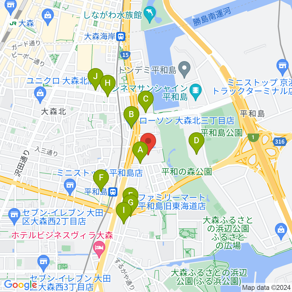 大森スポーツセンター周辺のコンビニエンスストア一覧地図