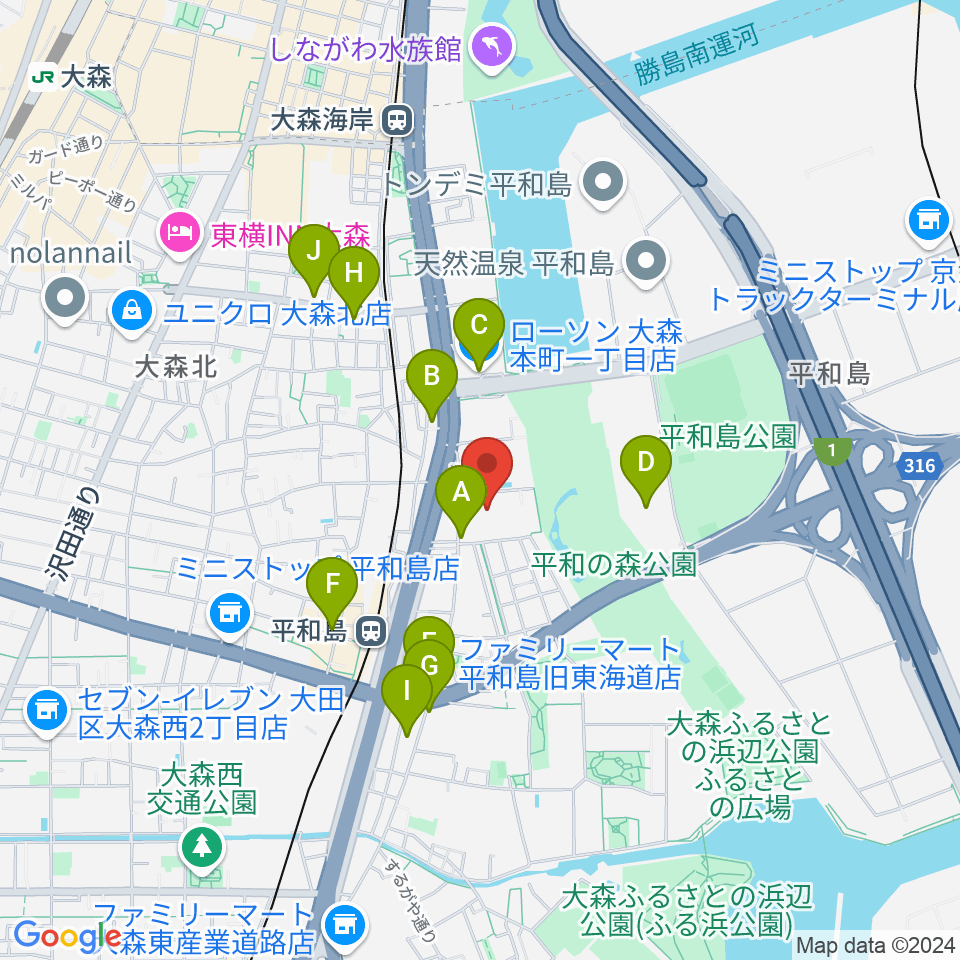 大森スポーツセンター周辺のコンビニエンスストア一覧地図