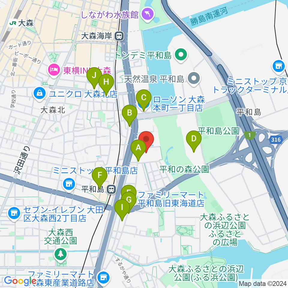 大森スポーツセンター周辺のコンビニエンスストア一覧地図