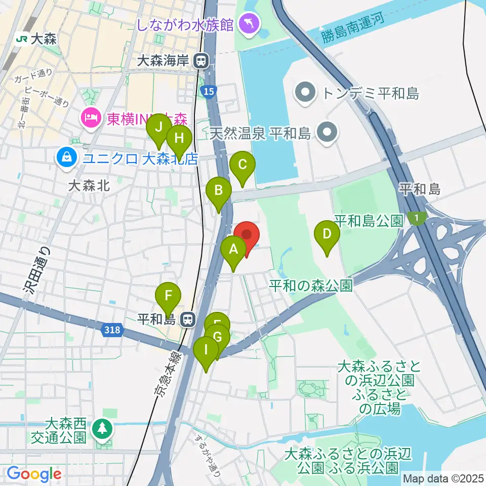 大森スポーツセンター周辺のコンビニエンスストア一覧地図