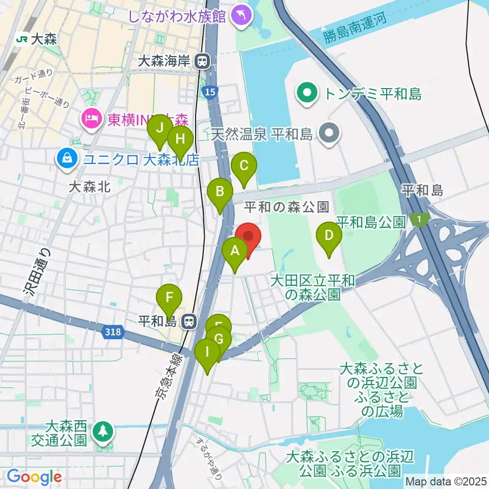 大森スポーツセンター周辺のコンビニエンスストア一覧地図