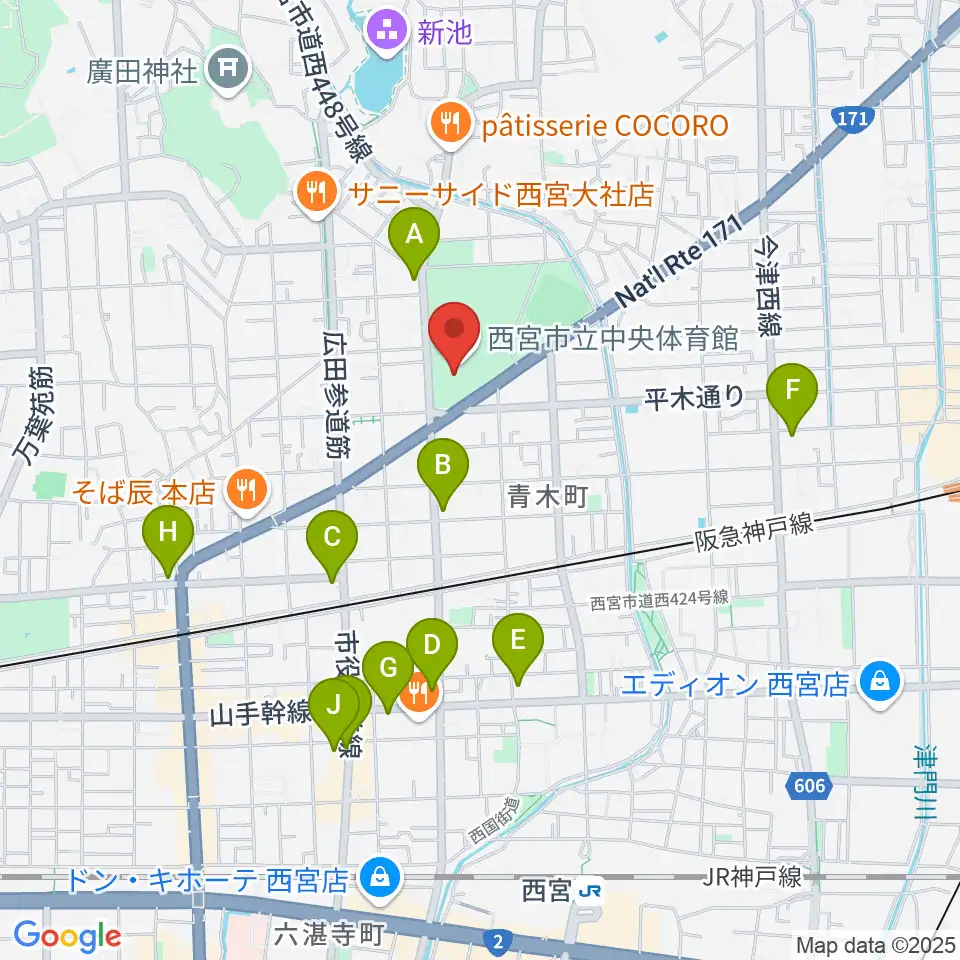 西宮市立中央体育館周辺のコンビニエンスストア一覧地図