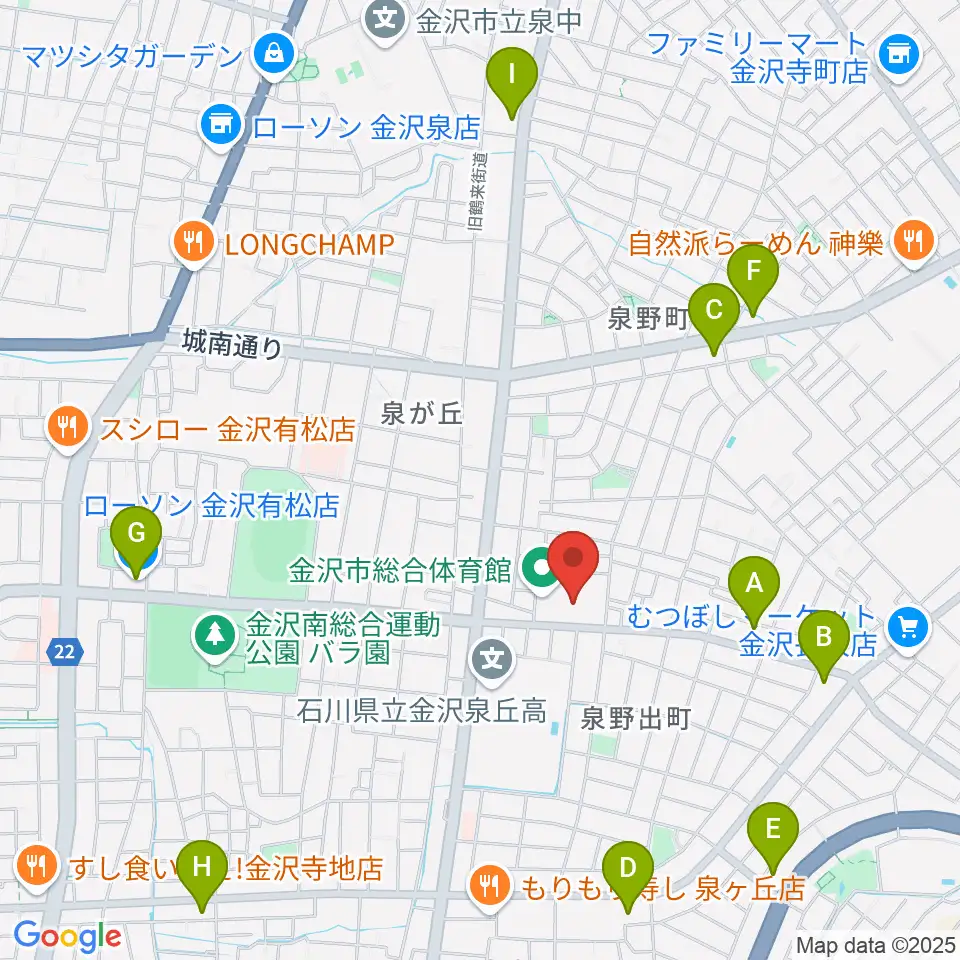 金沢市総合体育館周辺のコンビニエンスストア一覧地図