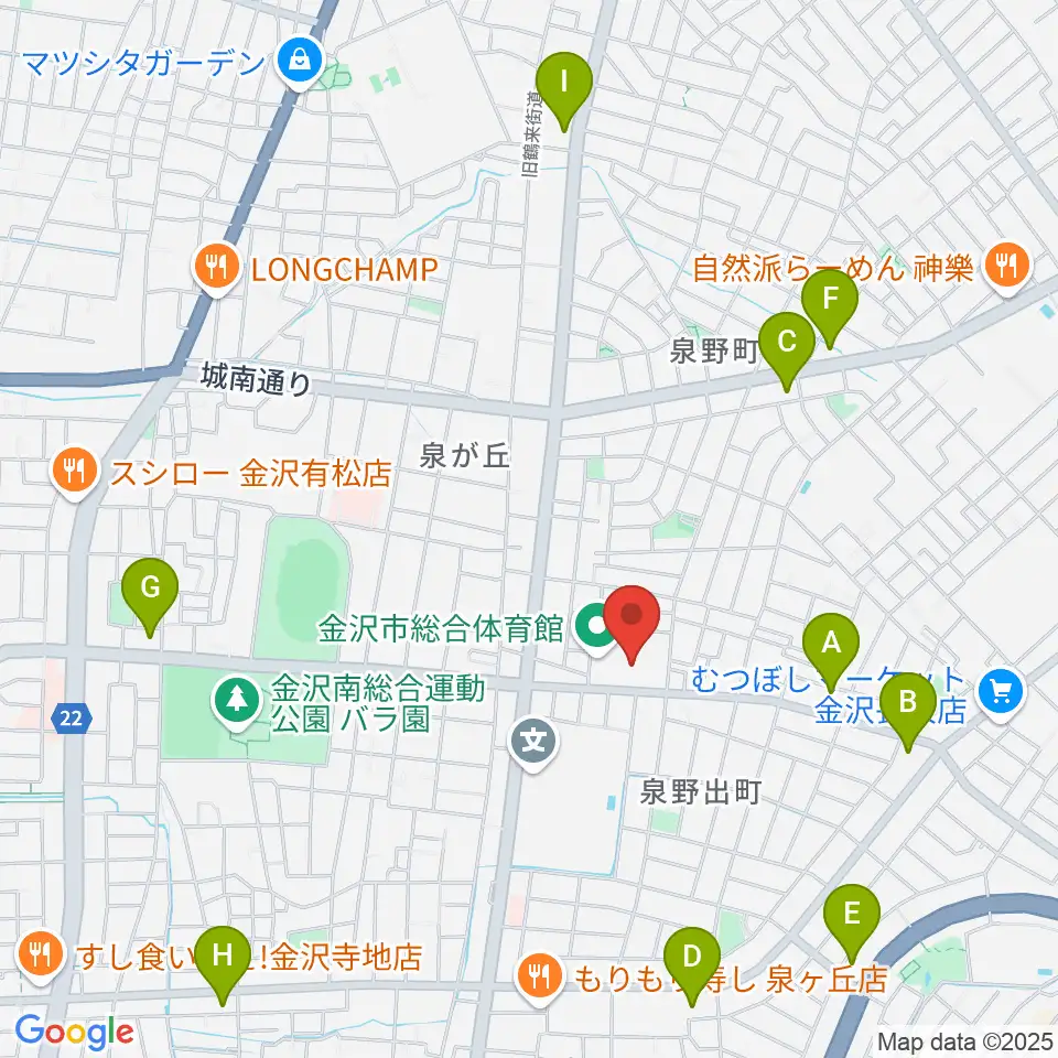 金沢市総合体育館周辺のコンビニエンスストア一覧地図