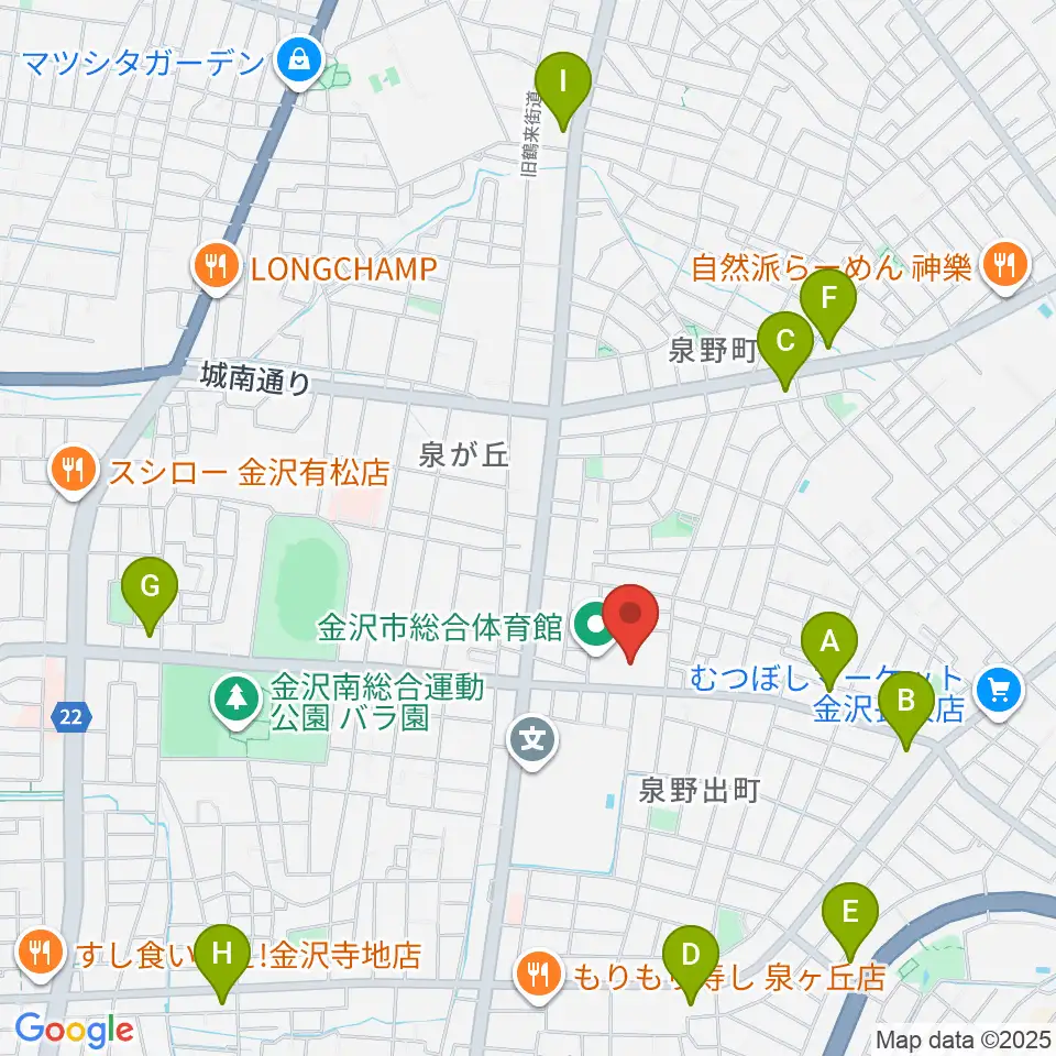 金沢市総合体育館周辺のコンビニエンスストア一覧地図