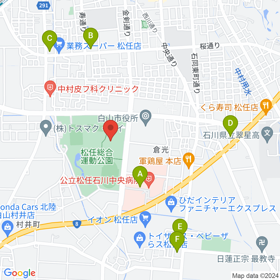 松任総合運動公園体育館周辺のコンビニエンスストア一覧地図