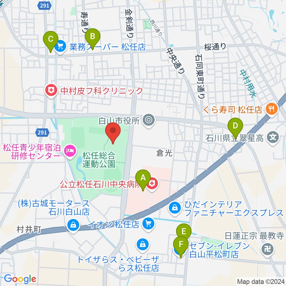 松任総合運動公園体育館周辺のコンビニエンスストア一覧地図