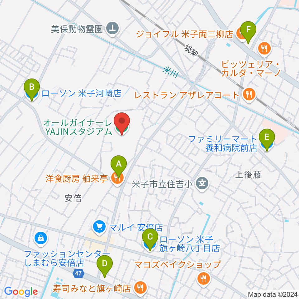 オールガイナーレYAJINスタジアム周辺のコンビニエンスストア一覧地図