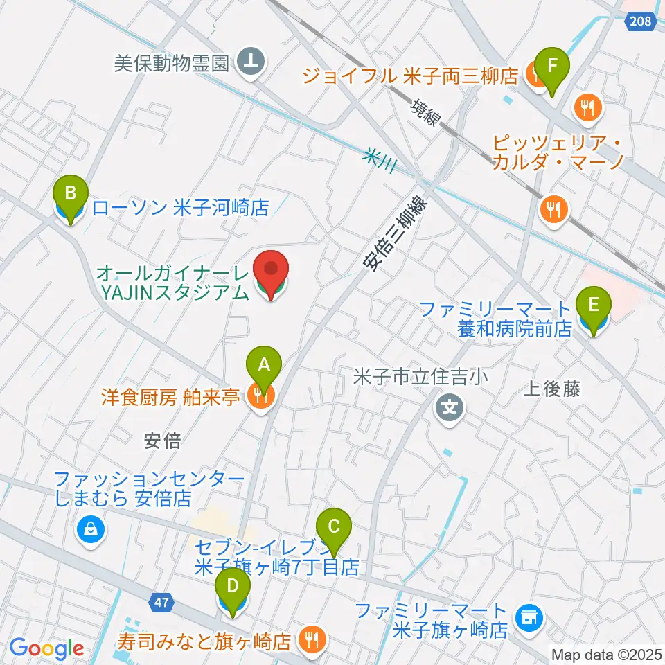 オールガイナーレYAJINスタジアム周辺のコンビニエンスストア一覧地図