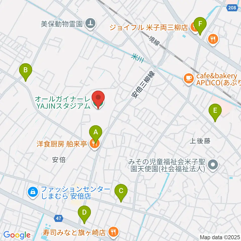 オールガイナーレYAJINスタジアム周辺のコンビニエンスストア一覧地図