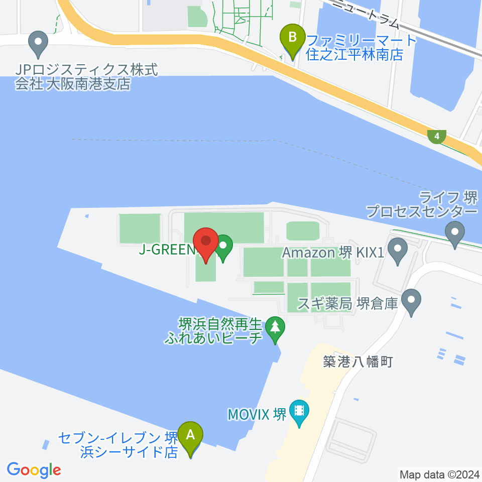 J-GREEN堺メインフィールド周辺のコンビニエンスストア一覧地図