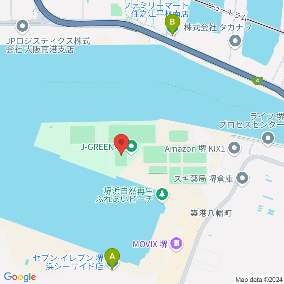 J-GREEN堺メインフィールド周辺のコンビニエンスストア一覧地図