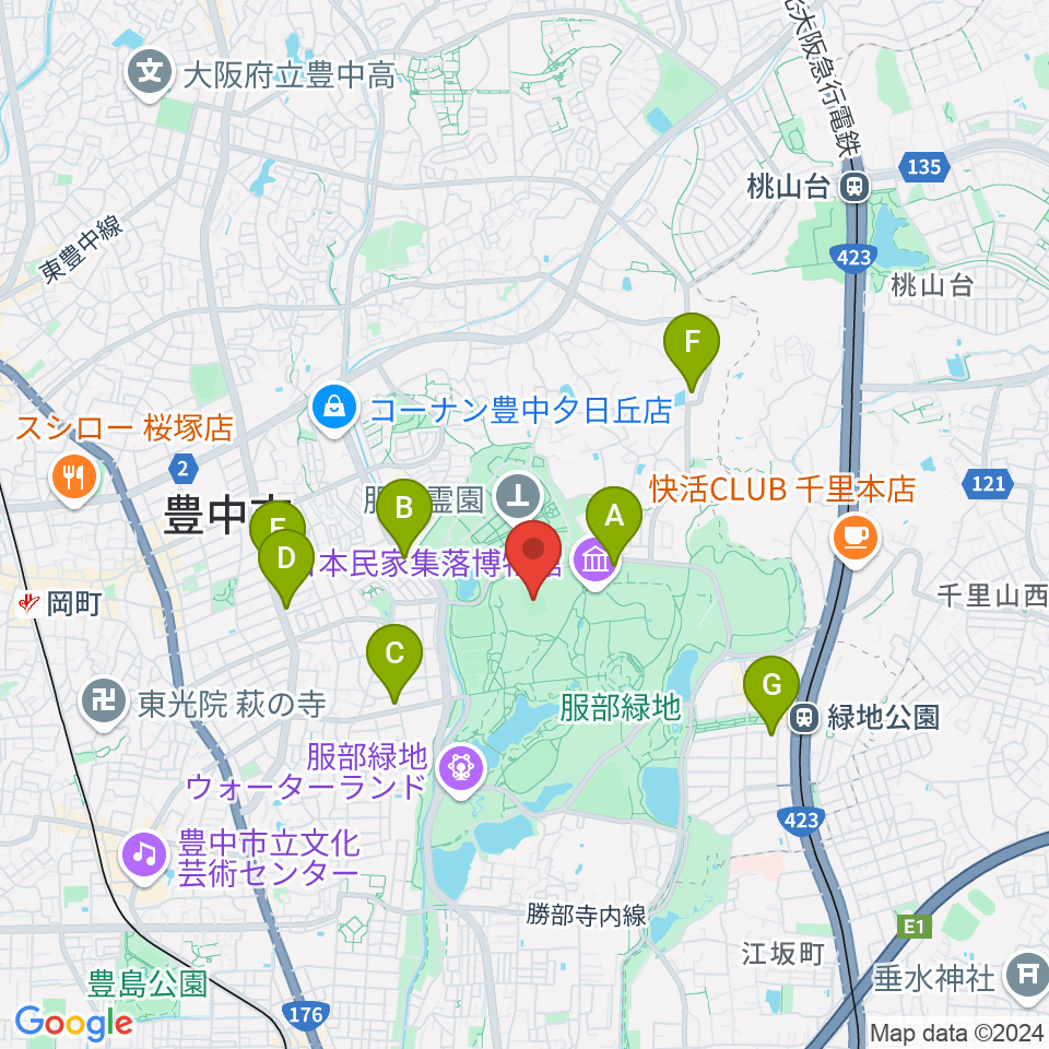 服部緑地陸上競技場周辺のコンビニエンスストア一覧地図