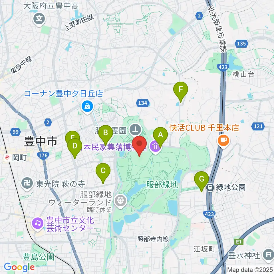 服部緑地陸上競技場周辺のコンビニエンスストア一覧地図