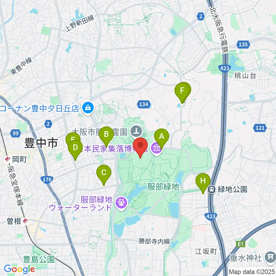 服部緑地陸上競技場周辺のコンビニエンスストア一覧地図
