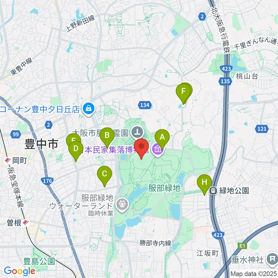 服部緑地陸上競技場周辺のコンビニエンスストア一覧地図