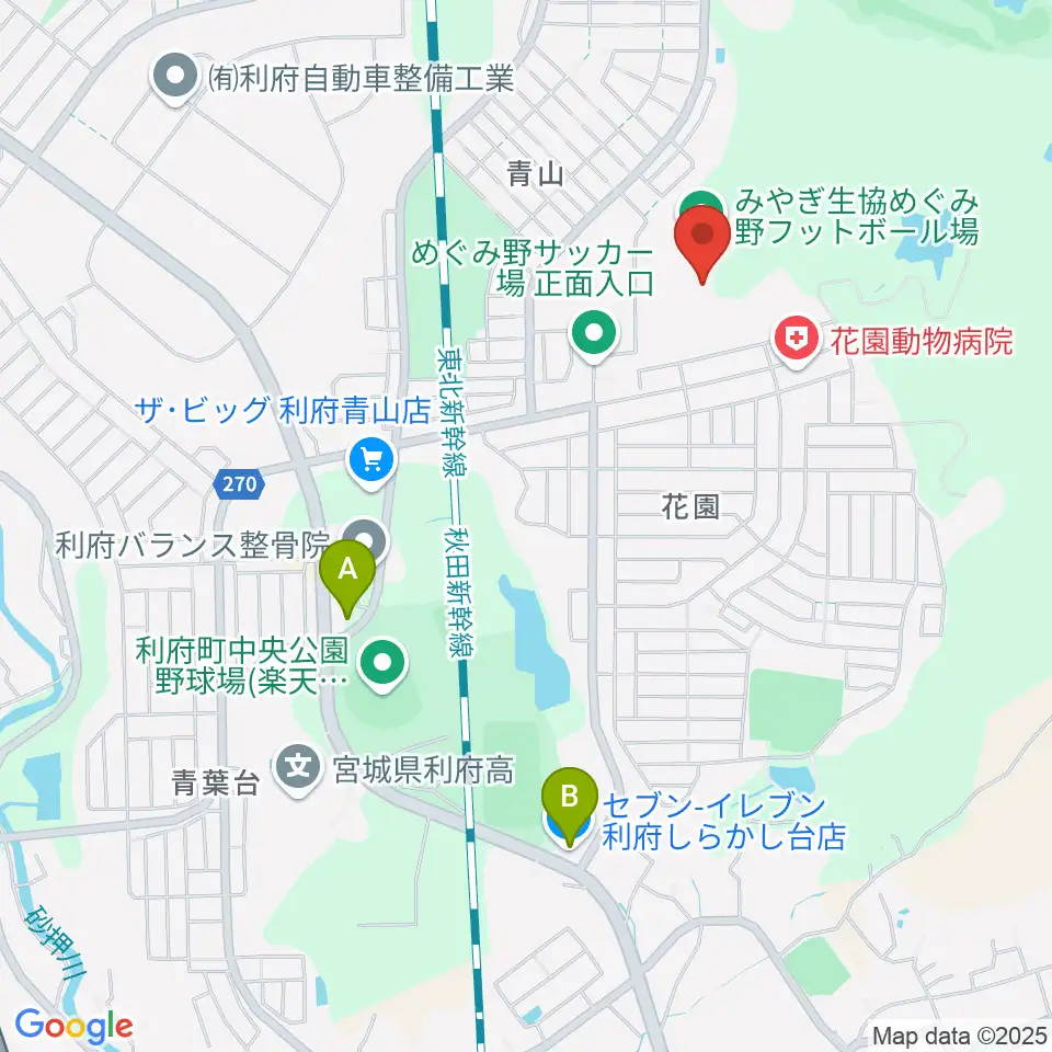 みやぎ生協めぐみ野サッカー場周辺のコンビニエンスストア一覧地図