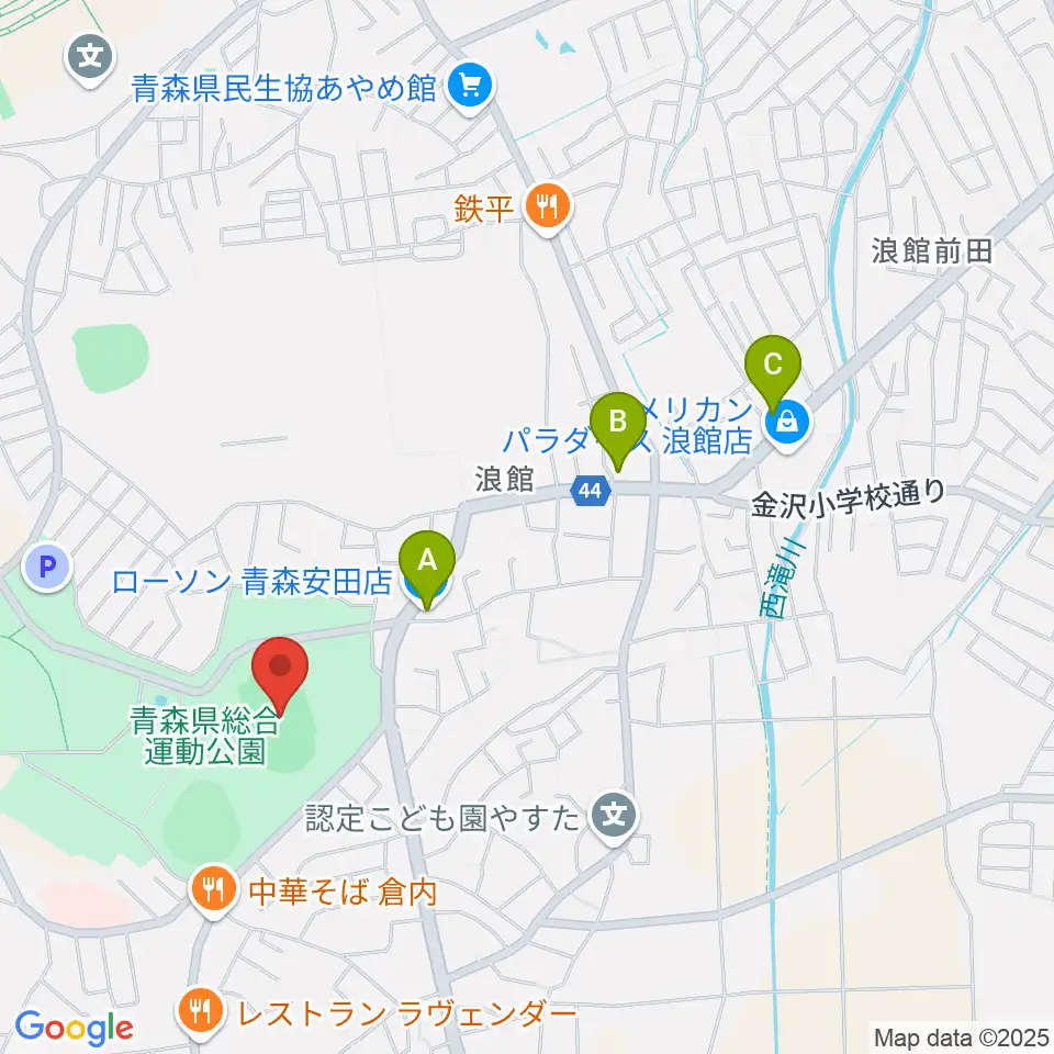 青森県総合運動公園 旧陸上競技場・旧補助競技場周辺のコンビニエンスストア一覧地図