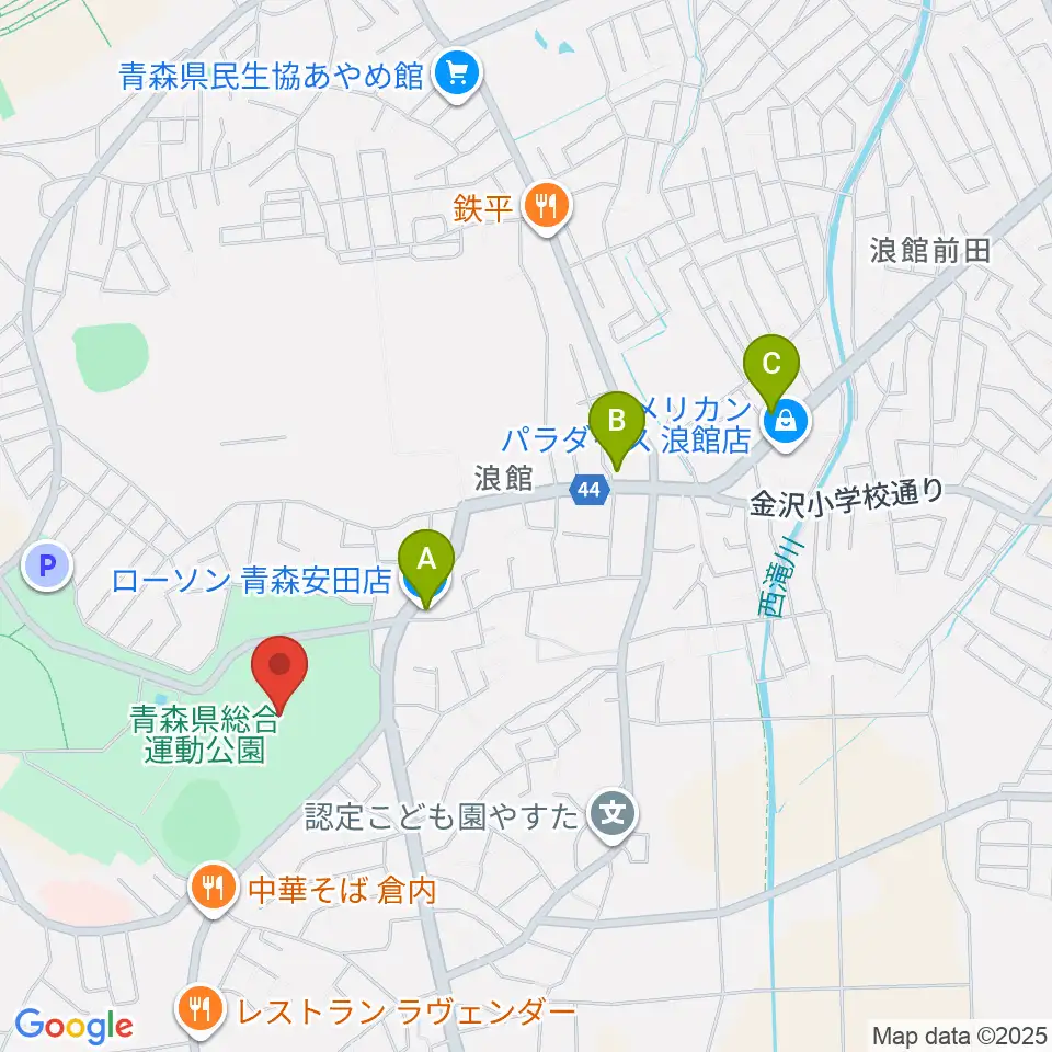 青森県総合運動公園 旧陸上競技場・旧補助競技場周辺のコンビニエンスストア一覧地図