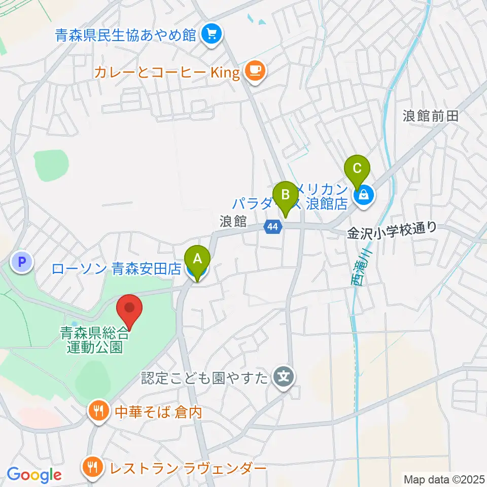 青森県総合運動公園 旧陸上競技場・旧補助競技場周辺のコンビニエンスストア一覧地図
