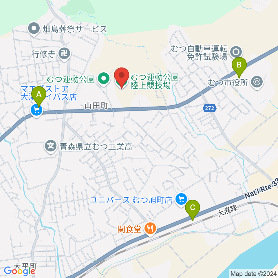 むつ運動公園陸上競技場周辺のコンビニエンスストア一覧地図