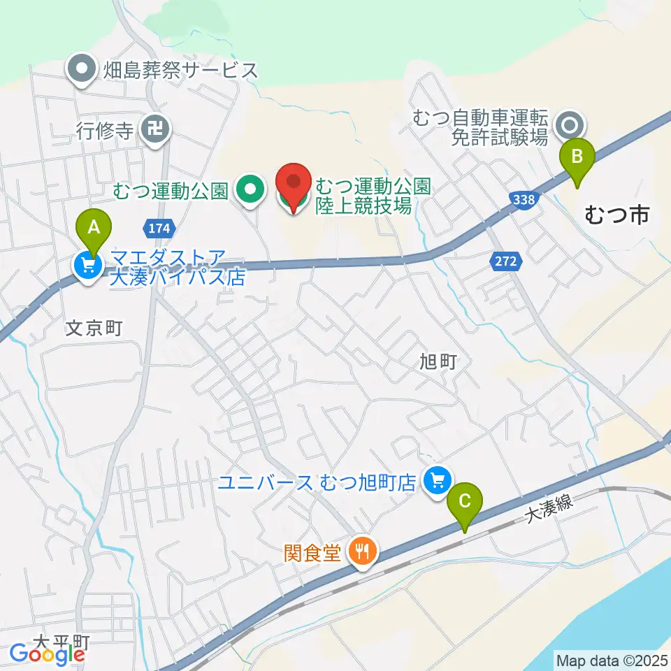 むつ運動公園陸上競技場周辺のコンビニエンスストア一覧地図
