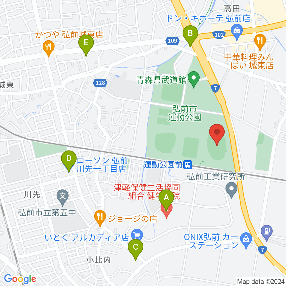 弘前市運動公園陸上競技場周辺のコンビニエンスストア一覧地図
