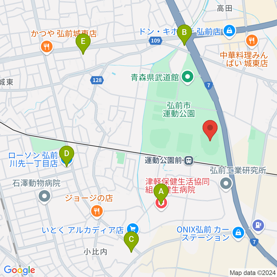 弘前市運動公園陸上競技場周辺のコンビニエンスストア一覧地図